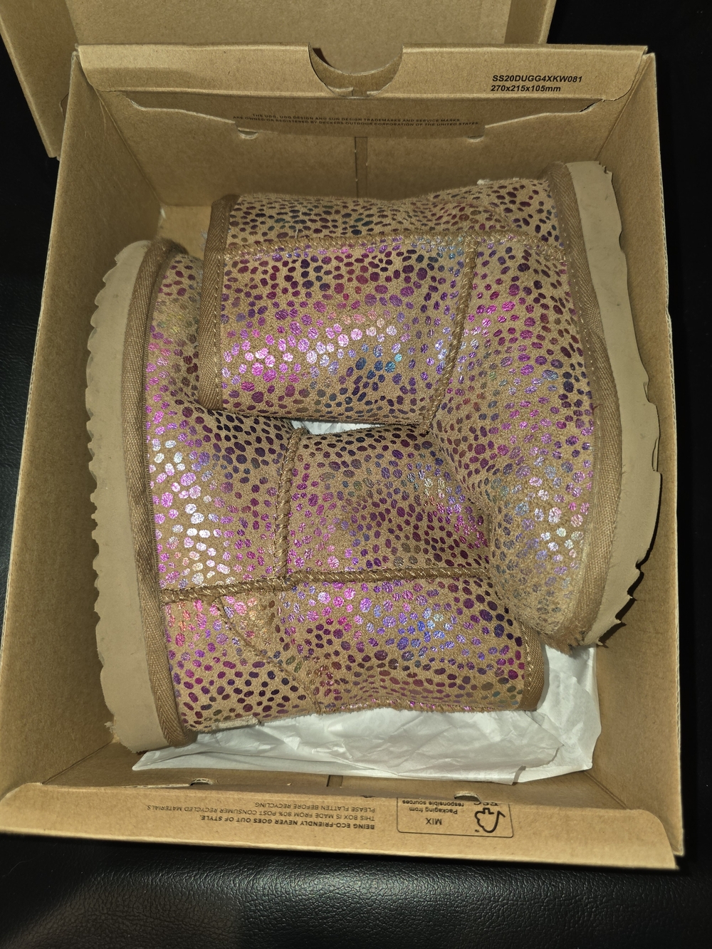 Toddler Sparkle Tan Ugg Winter Boots with Pink and Purple Accents